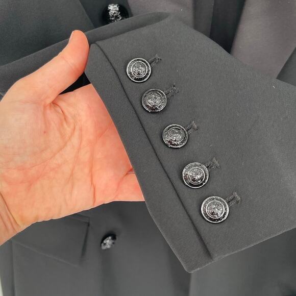 L’Agence Quinton Rosette Detail Long Tuxedo Jacket Coat In Black size 6 - Picture 9 of 15